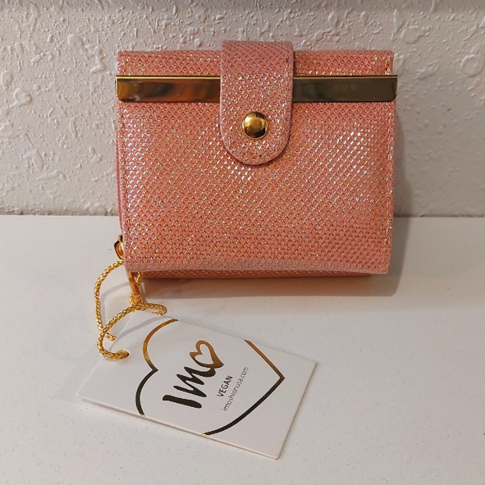 2 For $10 Imoshion Pink Sparkly Wallet with Gold Accents